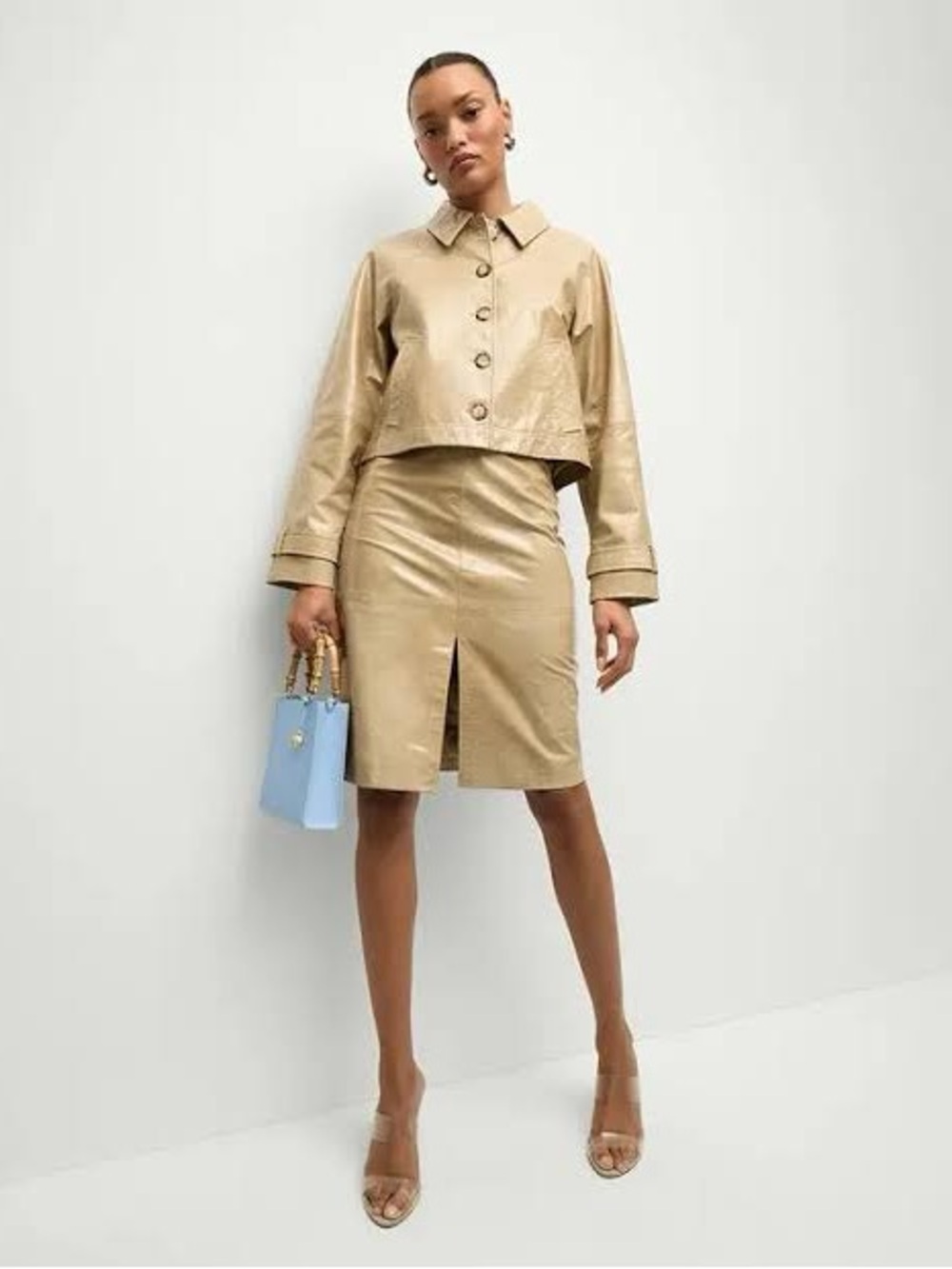 Veronica Beard Beige Faux-Leather Skirt Set